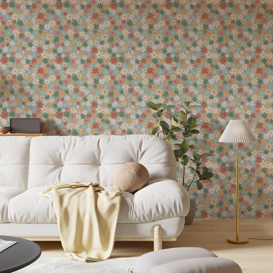 Blossom chamomile wallpaper,  cute floral vintage wallpaper, Removable Wallpaper Home Decor