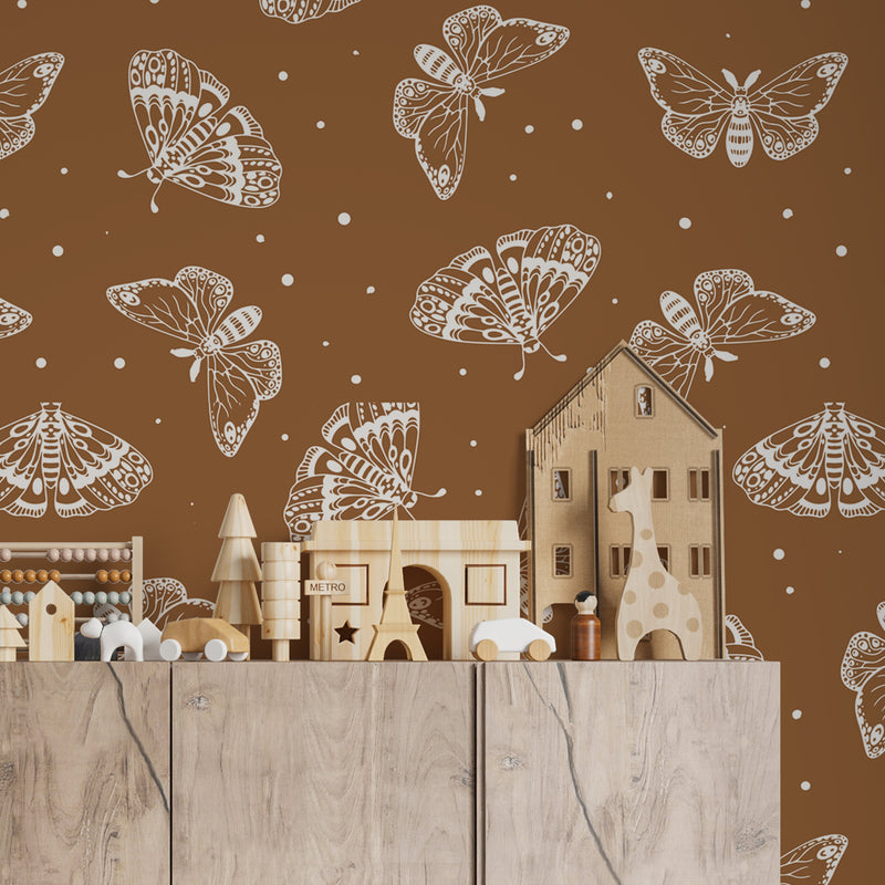 Terracotta Wallpaper Butterfly Peel and Stick Wallpaper, Boho decor
