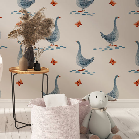 Kids wallpaper vintage goose peel and stick mural, nursery decor
