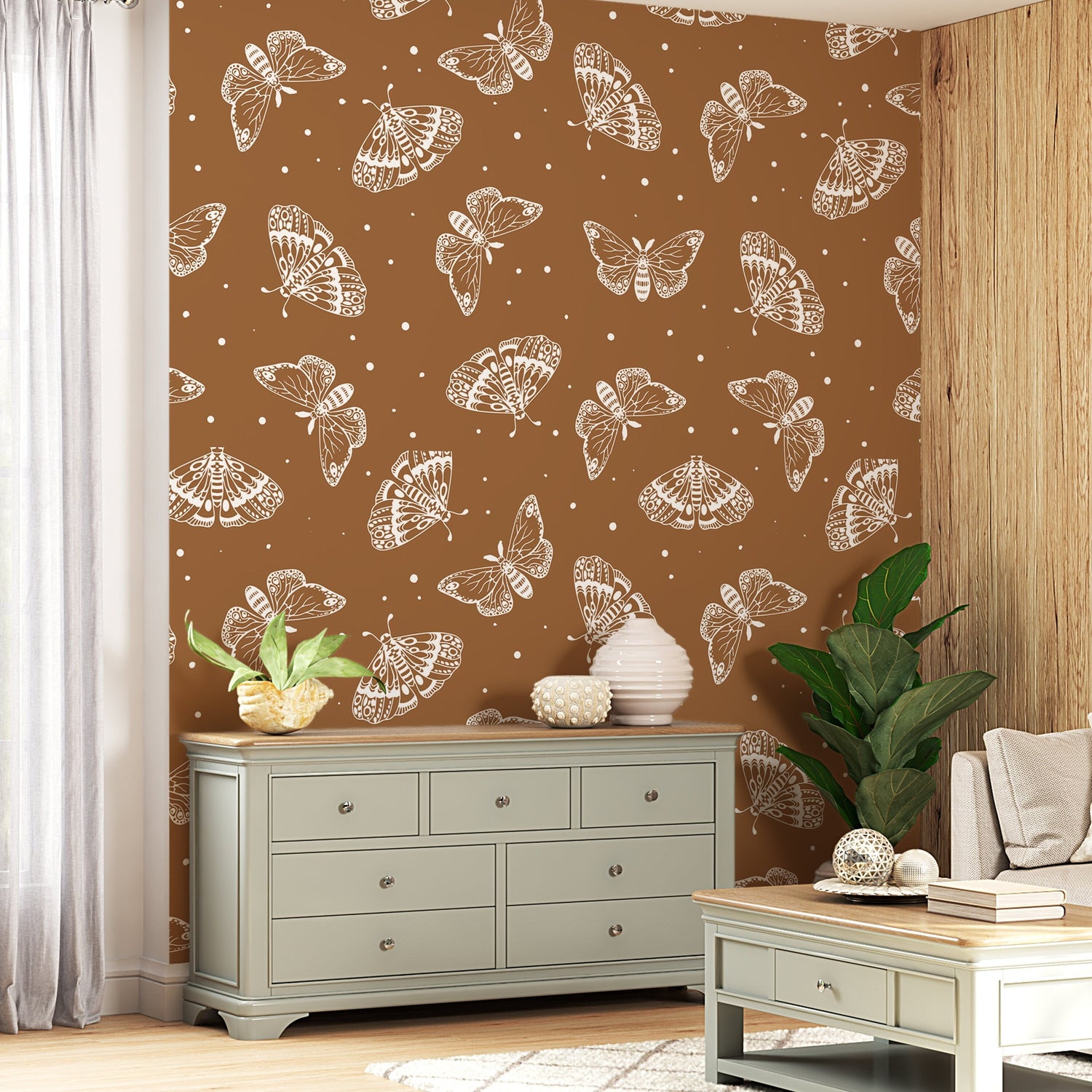 Terracotta Wallpaper Butterfly Peel and Stick Wallpaper, Boho decor