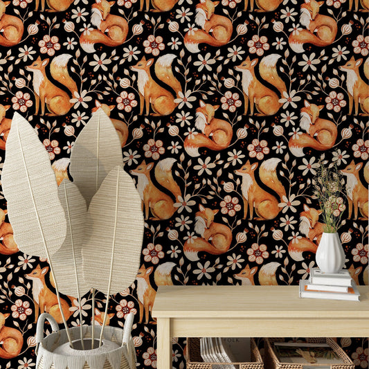 Woodland animals wallpaper, fox nursery decor, peel and stick and classic wallpaper