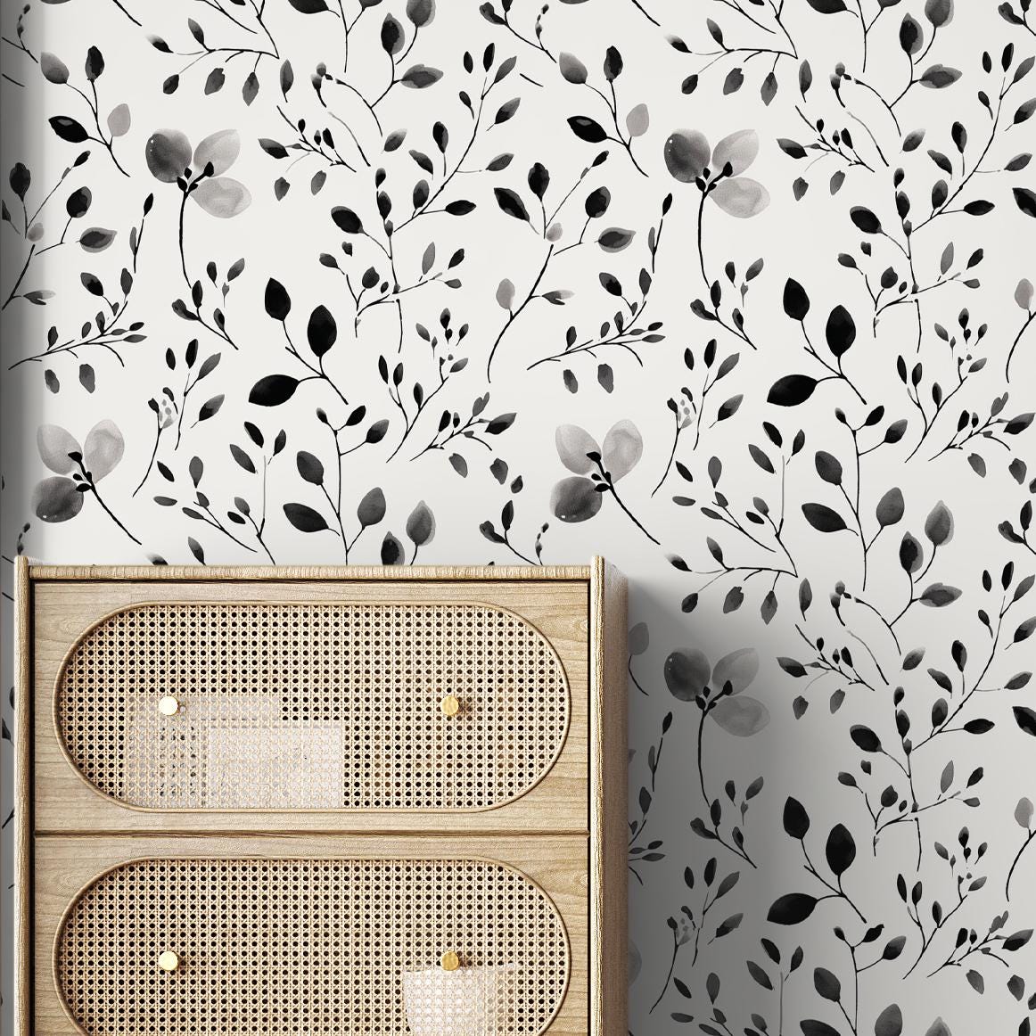 Black and White Wildflower Wallpaper - Peel and Stick or Traditional