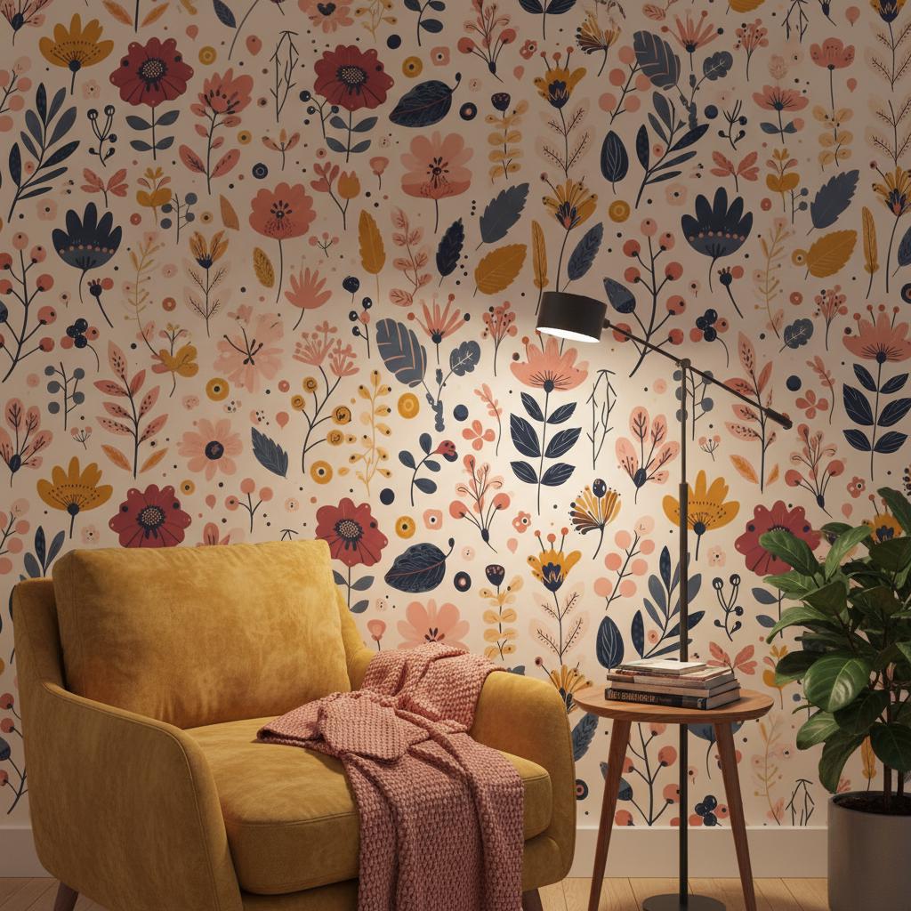 Modern Botanical Wallpaper -Wildflower Peel and Stick | Removable Floral Pattern