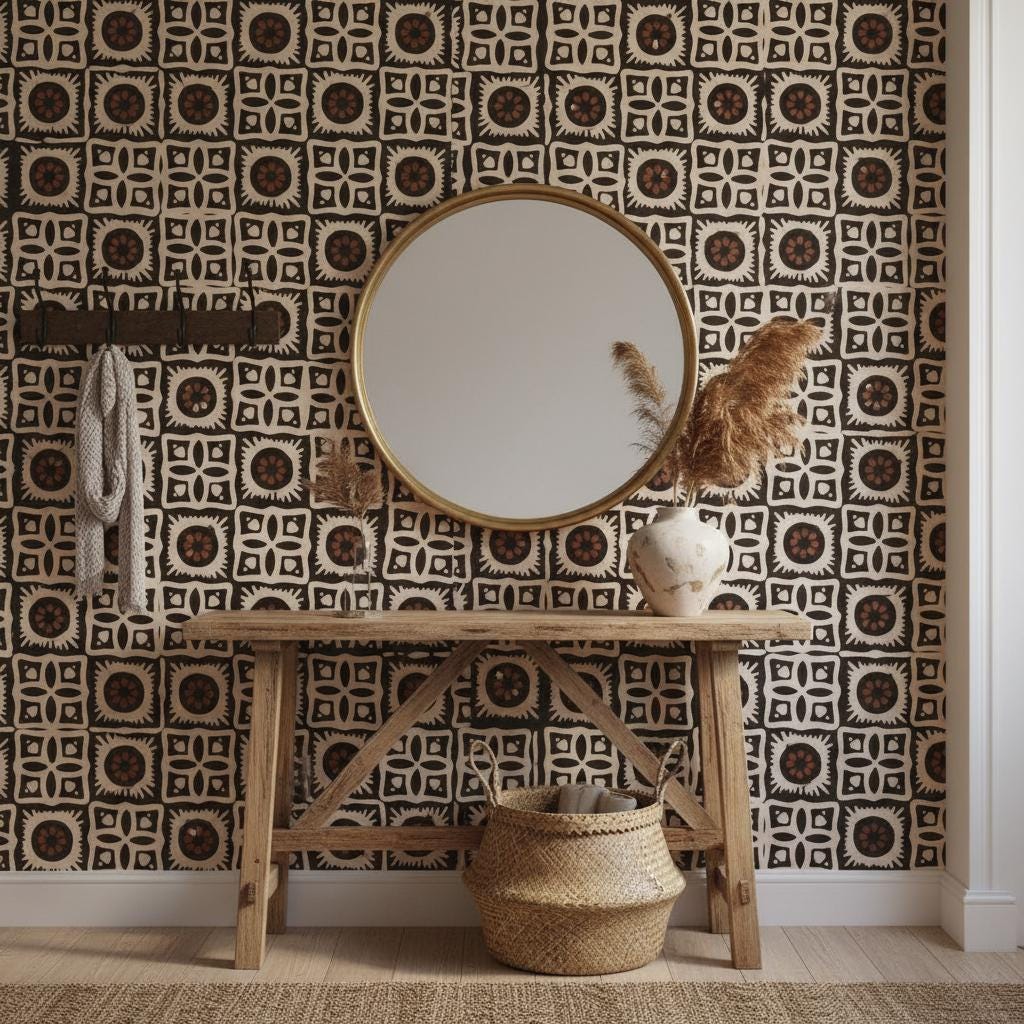 Tribal Wallpaper - eclectic Peel and Stick | Removable Ethnic Pattern