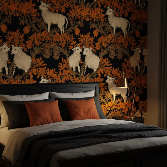 Dark Moody Animal Print Peel and Stick | Removable Autumn Botanical Mural