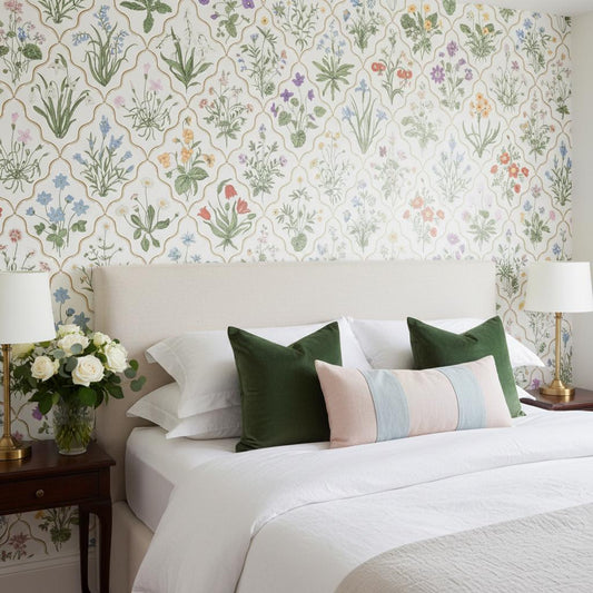 Delicate Floral Wallpaper | Vintage Botanical Pattern | Removable Peel and Stick Wallpaper