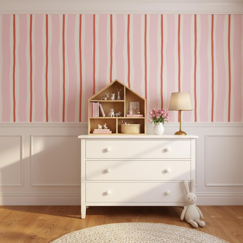Pink stripe peel and stick wallpaper, peel and stick or non woven wallpaper
