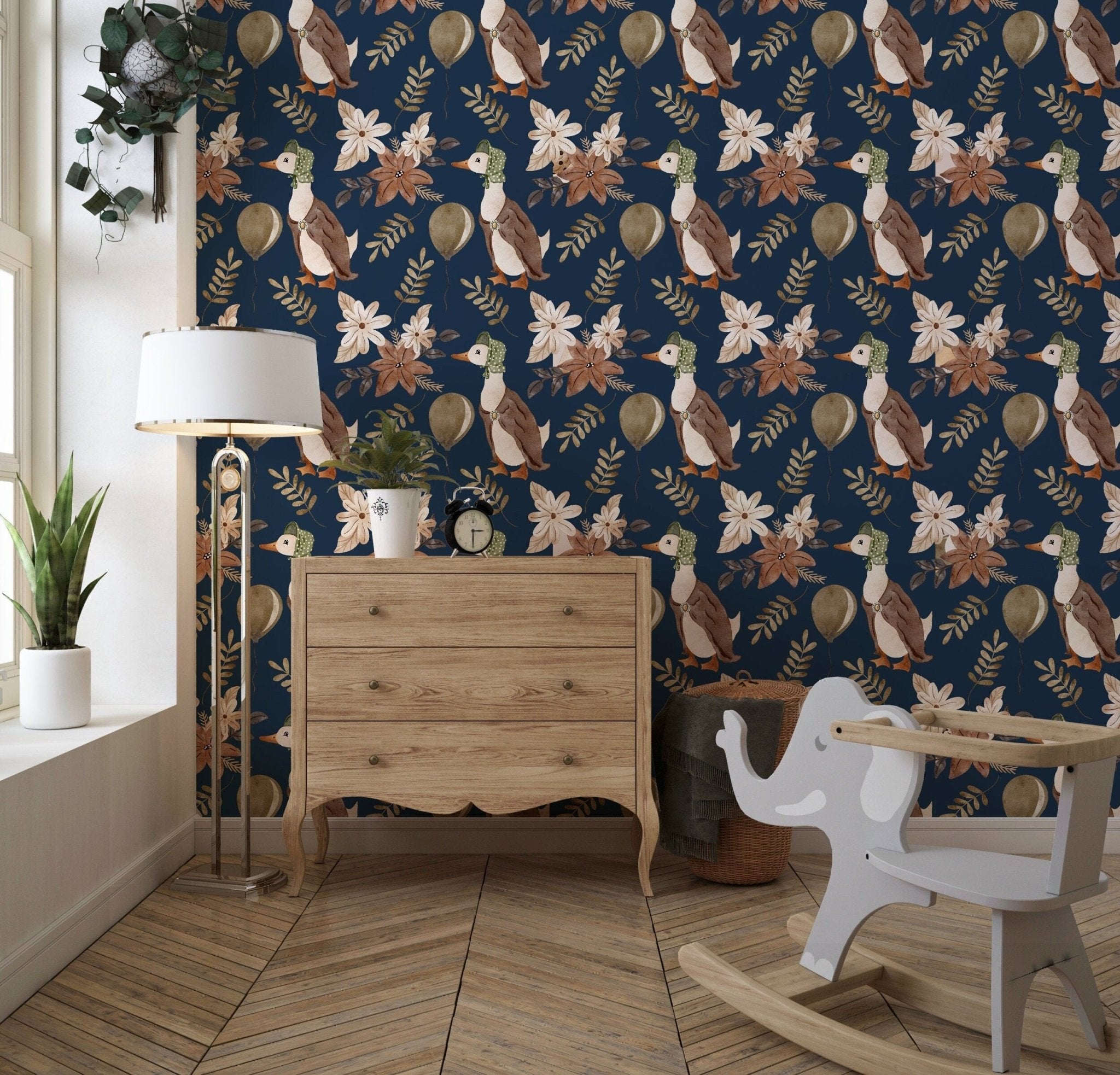 Nursery Wallpaper, Vintage Goose Wall Mural, Farm Kids room Decor ...