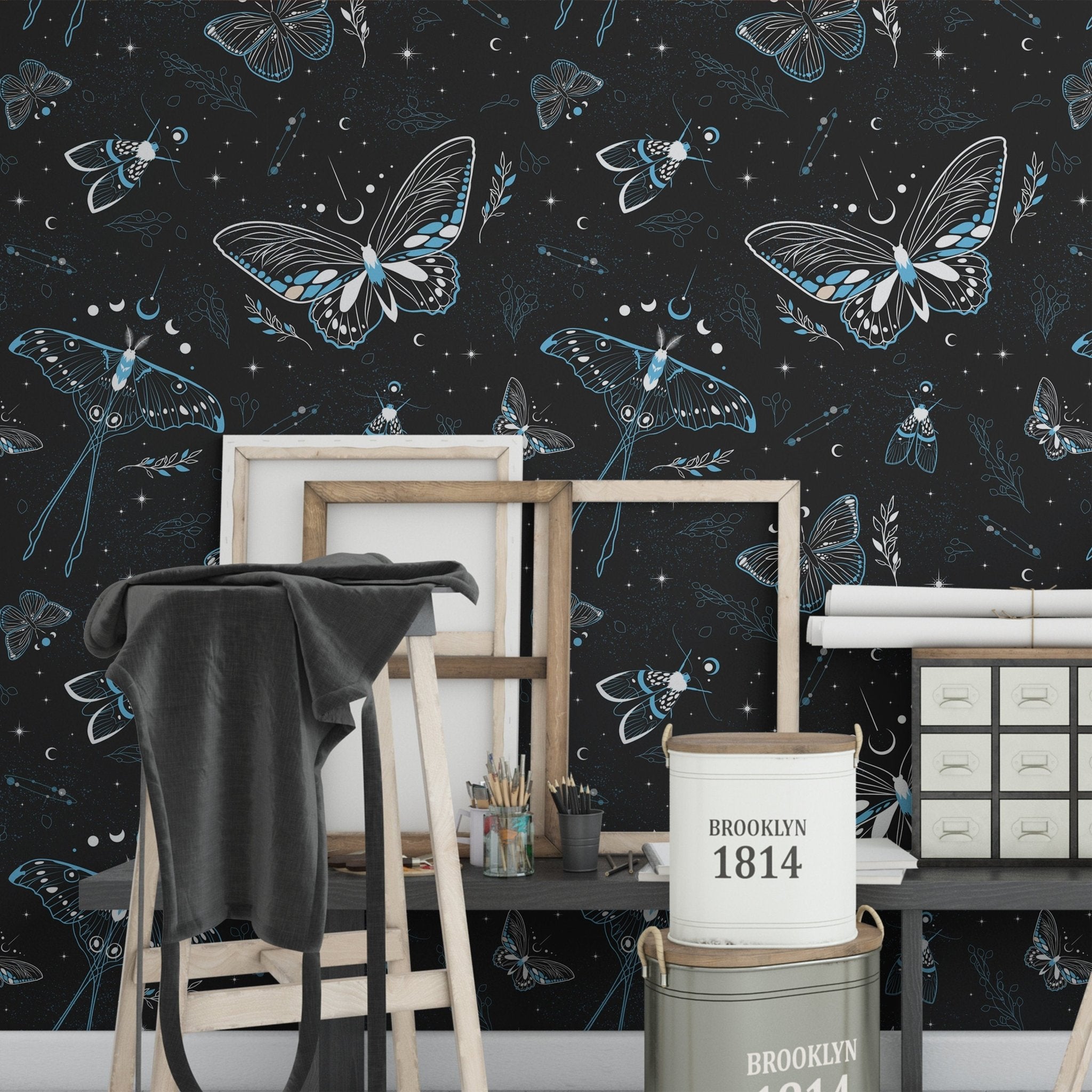 Vintage Butterfly Wallpaper Dark Mural Moths and butterflies, Peel and ...