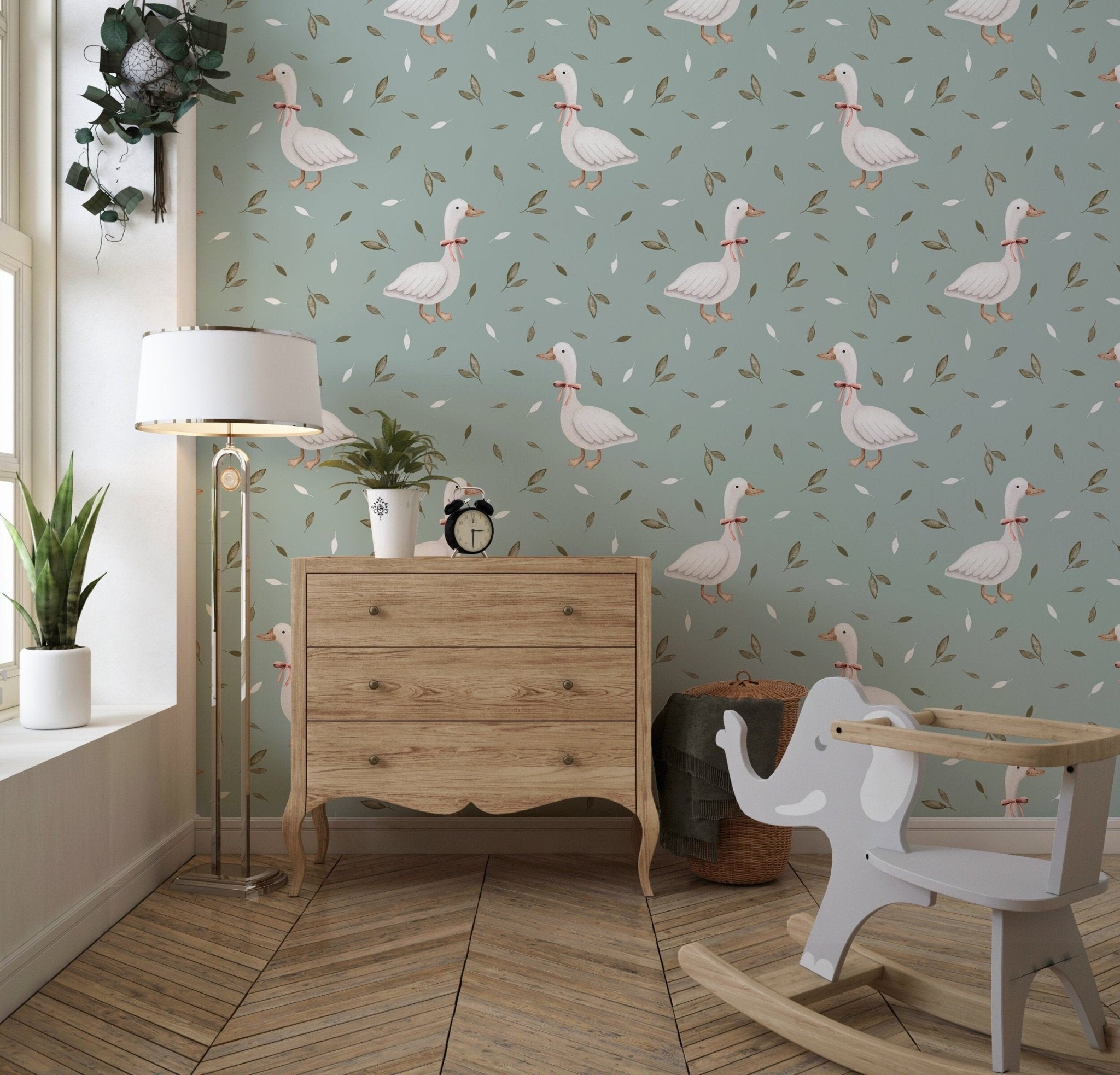 Vintage Nursery Wallpaper Goose k Wall Mural, - Scandi Home duck ...