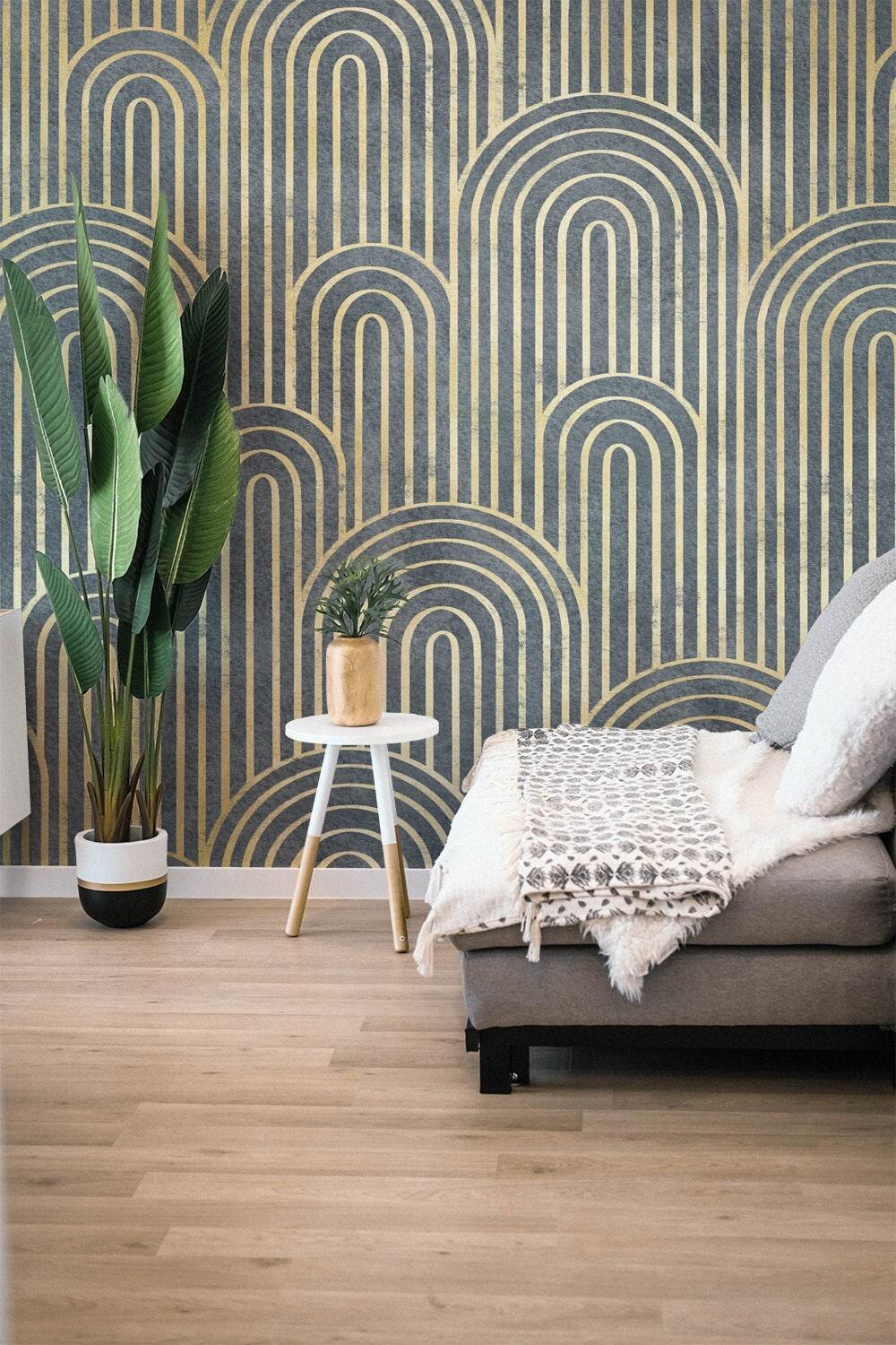 Art deco wallpaper peel and stick, vintage abstract wall mural, accent  wall, home decor - Scandi Home abstract_wallpaper accent_wall