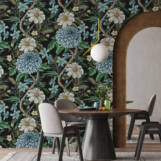 Floral wallpaper peel and stick flowers wall mural, modern wall decor, boho wallpaper