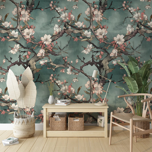 Chinoiserie Wallpaper, Floral Wall Mural, Removable Wallpape