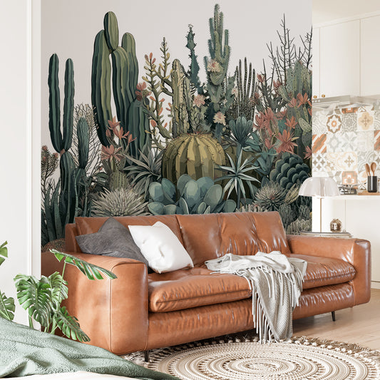 Desert Plants Wallpaper, Western Wallpaper Peel and Stick Cactus Mural