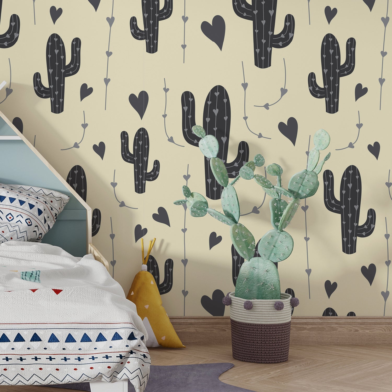 Cactus Wallpaper, Western Mural, Nursery Wallpaper, Boho Kids Room Wallpaper