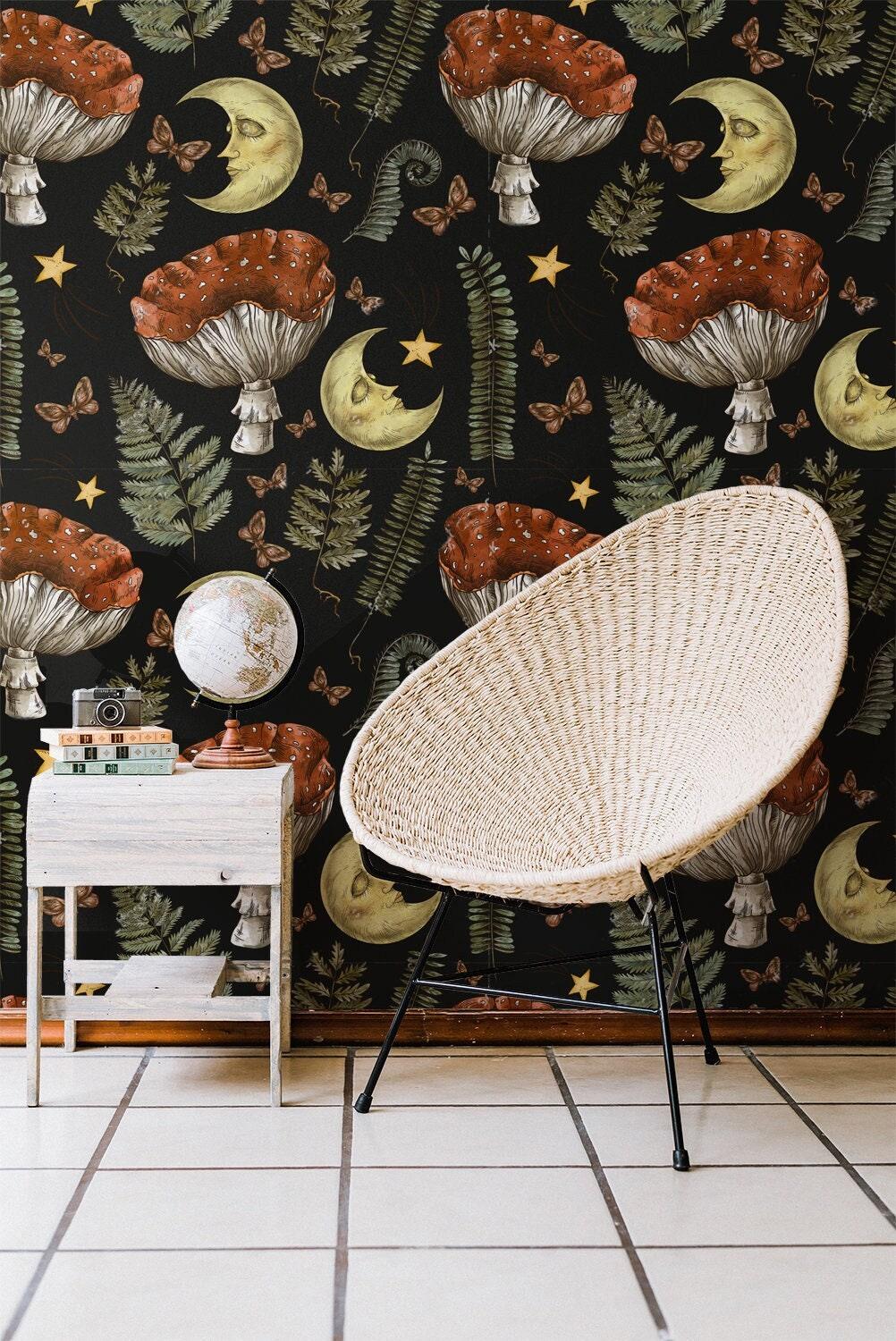 Mushroom Wallpaper Vintage Forest Wall mural Removable Wallpaper ...