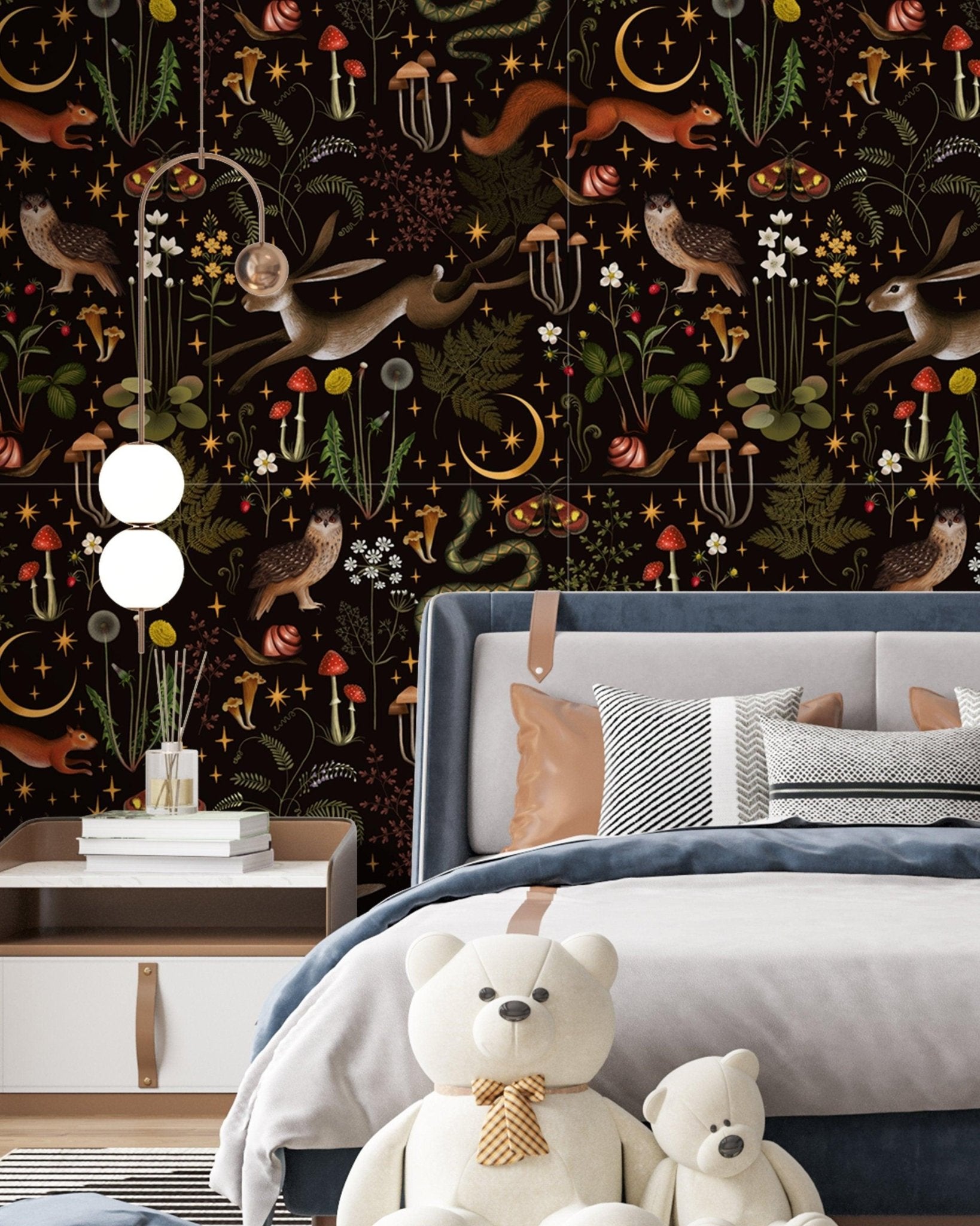 Vintage Nursery Wallpaper Woodland Animals Wallpaper Mushroom Peel and ...