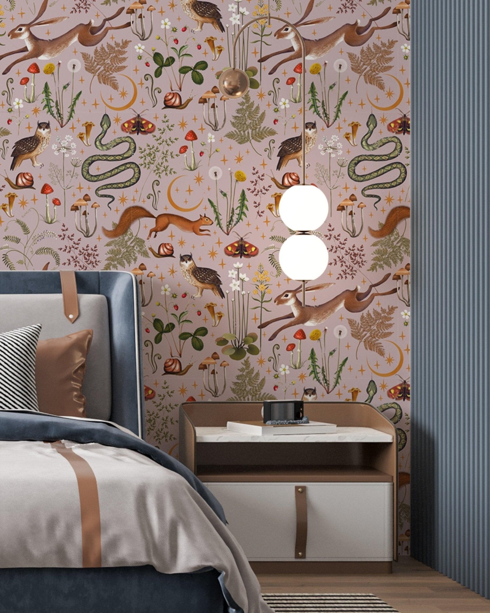 Woodland nursery peel and stick wallpaper kids room wall mural pink ...