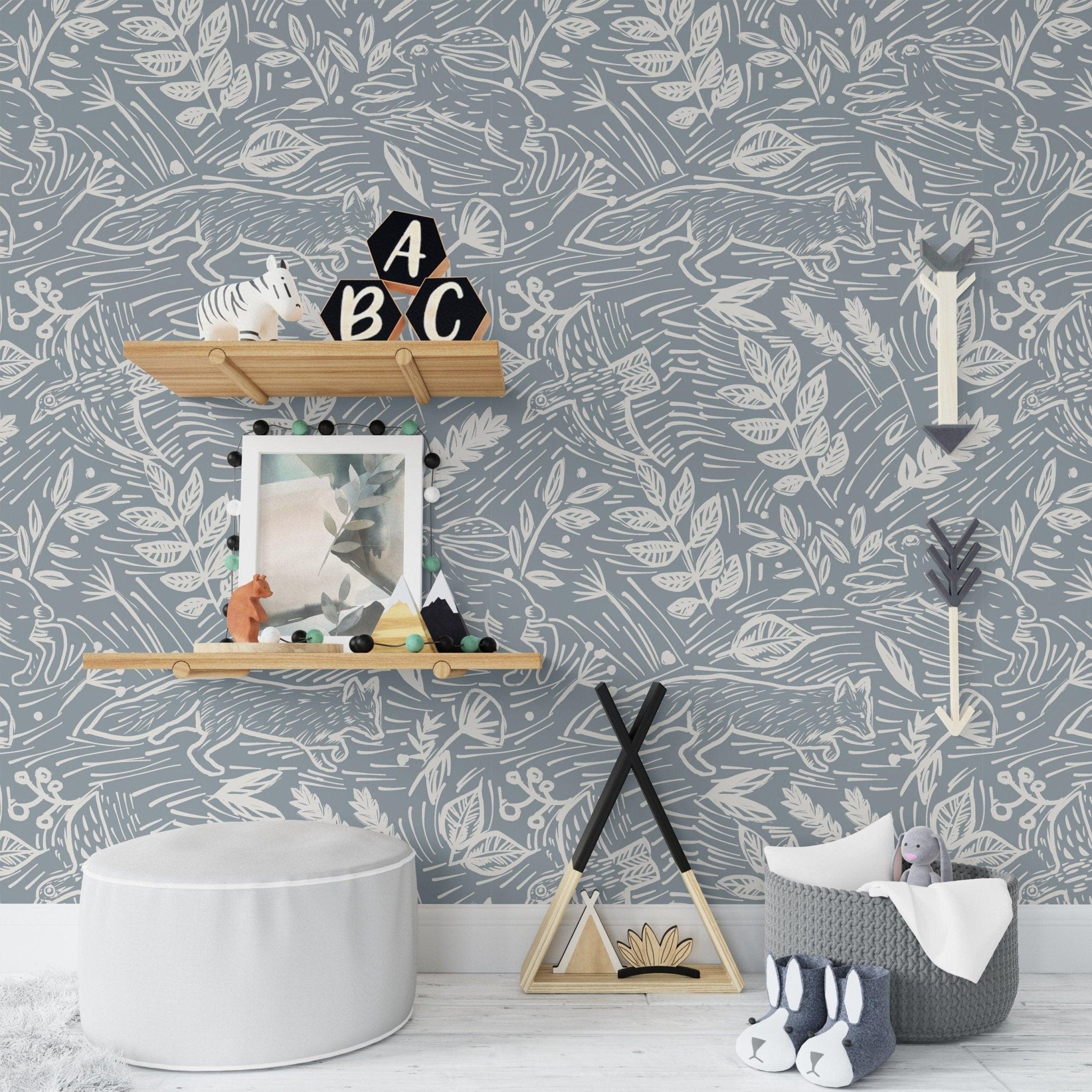 Woodland peel and stick wallpaper, nursery removable wall mural, kid's ...