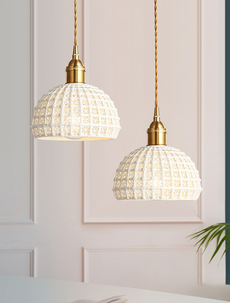 Modern Brass Ceramic Pendant Lamp – Stylish Hanging Light for Bedroom or Living Room