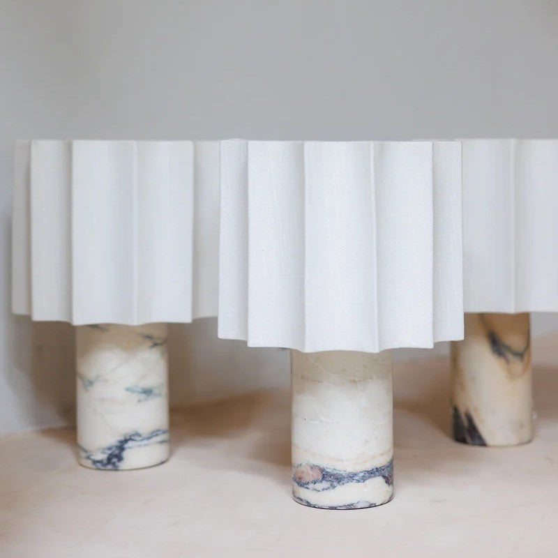 Designer Marble Table Light – Modern Pleated Shade for Bedroom & Living Room