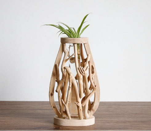 Handcrafted Wooden Vase – Solid Wood Flower Pot for Creative Home Decor