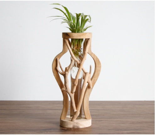 Handcrafted Wooden Vase – Solid Wood Flower Pot for Creative Home Decor