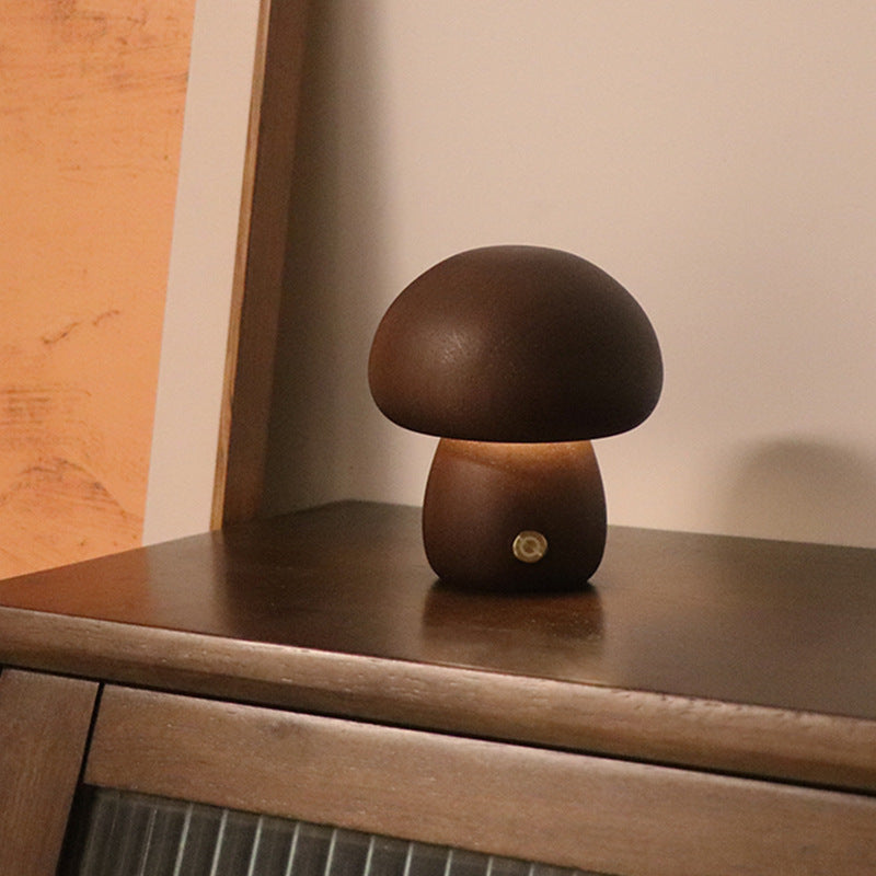ICute Wooden Mushroom LED Lamp – Touch Night Light for Bedroom & Children’s Room