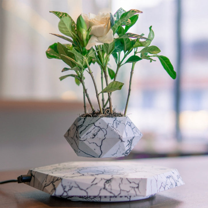 marble plant pot indoor Floating Magnetic Levitating Plant Pot, Marble Color Bonsai Planter fo – Scandi Home
