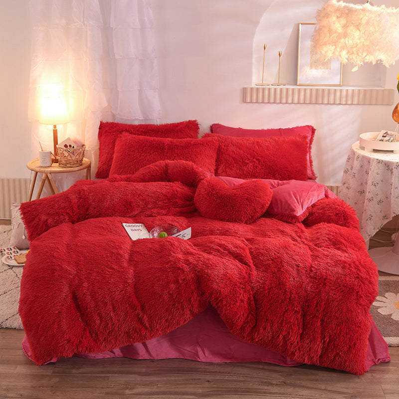 Premium Plush Fleece Bedding Set – Queen & King Size, Soft Cozy Duvet Cover, Warm Shaggy Quilt with Pillowcases for Winter Comfort