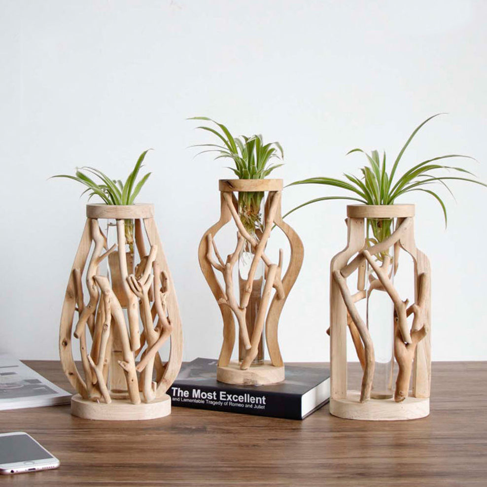 Handcrafted Wooden Vase – Solid Wood Flower Pot for Creative Home Decor