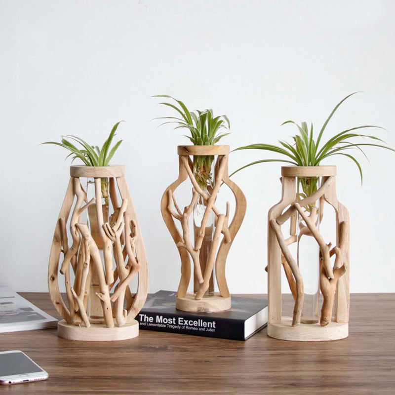 Handcrafted Wooden Vase – Solid Wood Flower Pot for Creative Home Decor