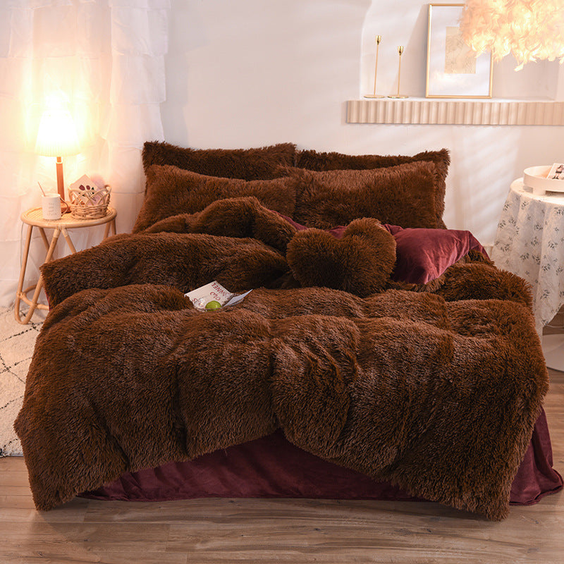 Premium Plush Fleece Bedding Set – Queen & King Size, Soft Cozy Duvet Cover, Warm Shaggy Quilt with Pillowcases for Winter Comfort