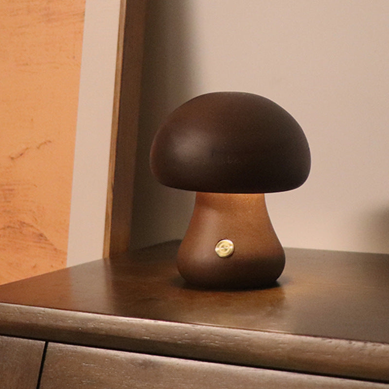ICute Wooden Mushroom LED Lamp – Touch Night Light for Bedroom & Children’s Room
