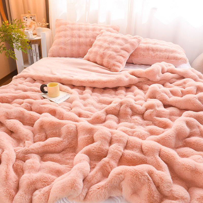 Premium Rabbit Velvet Blanket – Double-Sided Plush Fleece, Thick Warm Luxury Winter Bed Cover