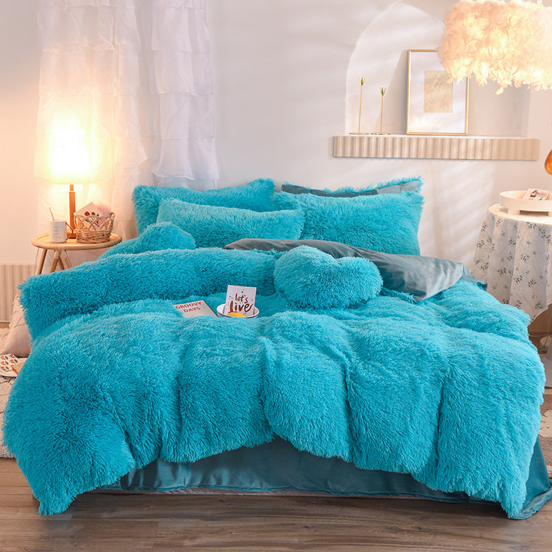 Premium Plush Fleece Bedding Set – Queen & King Size, Soft Cozy Duvet Cover, Warm Shaggy Quilt with Pillowcases for Winter Comfort