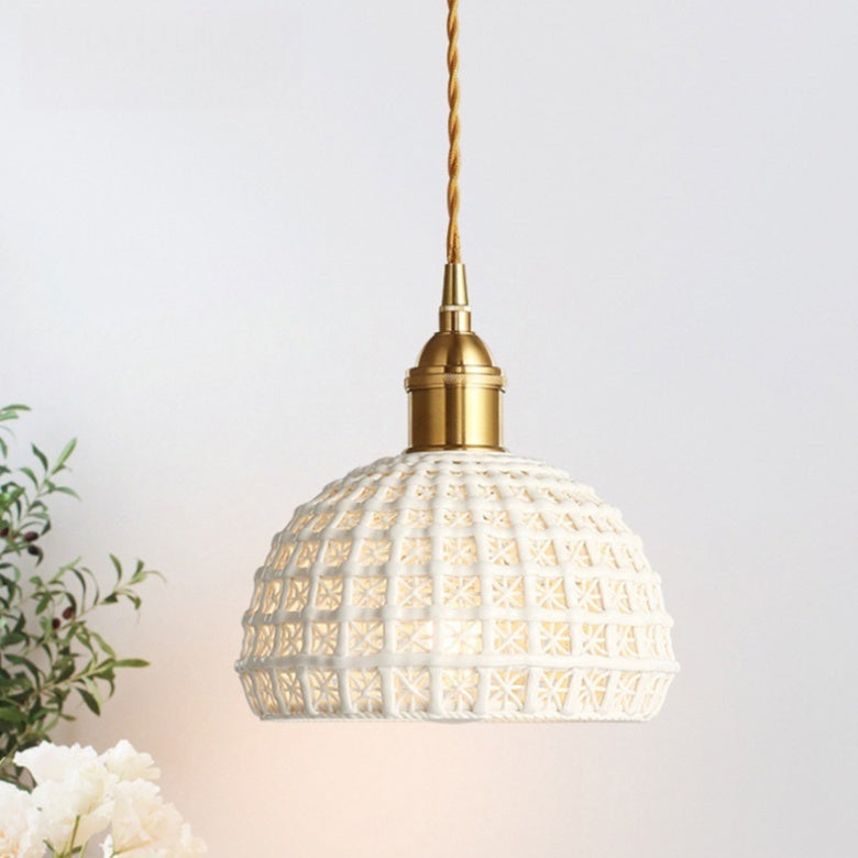 Modern Brass Ceramic Pendant Lamp – Stylish Hanging Light for Bedroom or Living Room