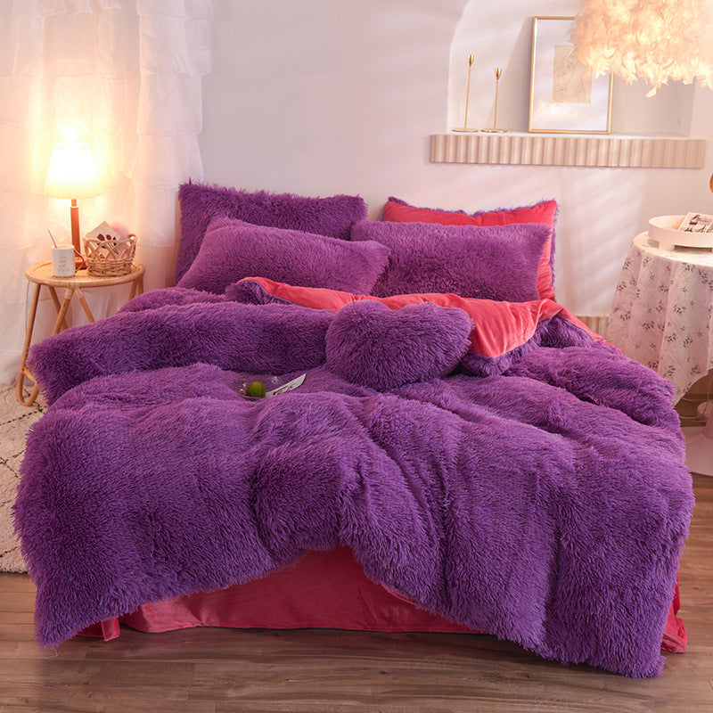 Premium Plush Fleece Bedding Set – Queen & King Size, Soft Cozy Duvet Cover, Warm Shaggy Quilt with Pillowcases for Winter Comfort