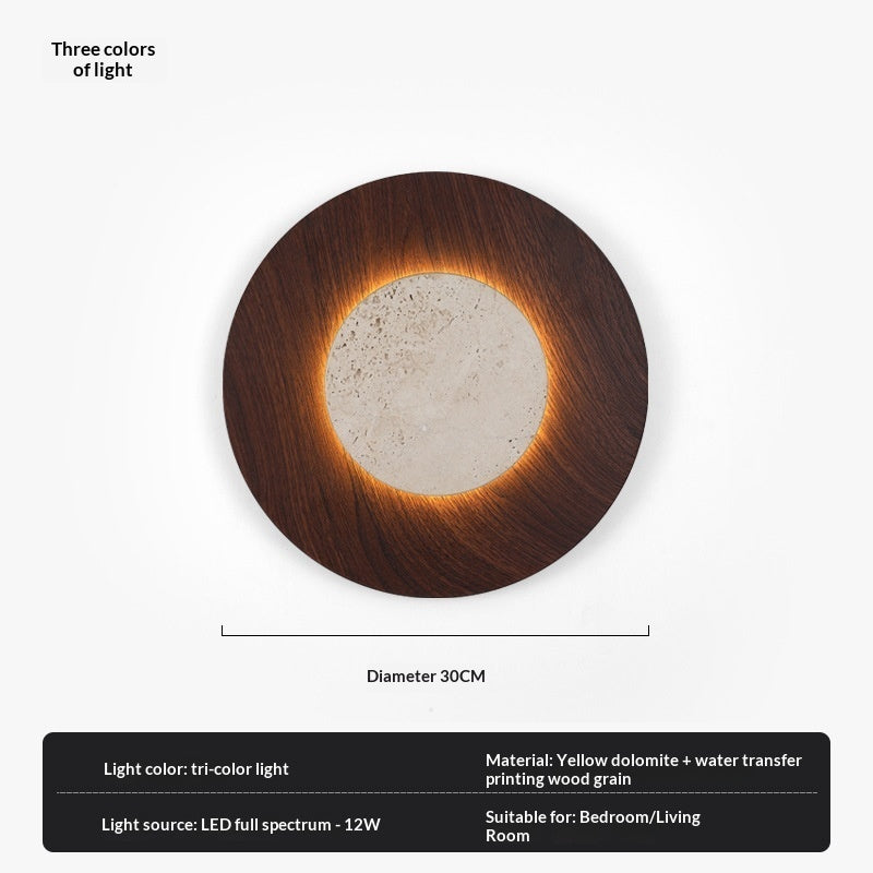 Designer Retro Wall Lamp – Round Yellow Travertine Bedside Lighting for Bedrooms