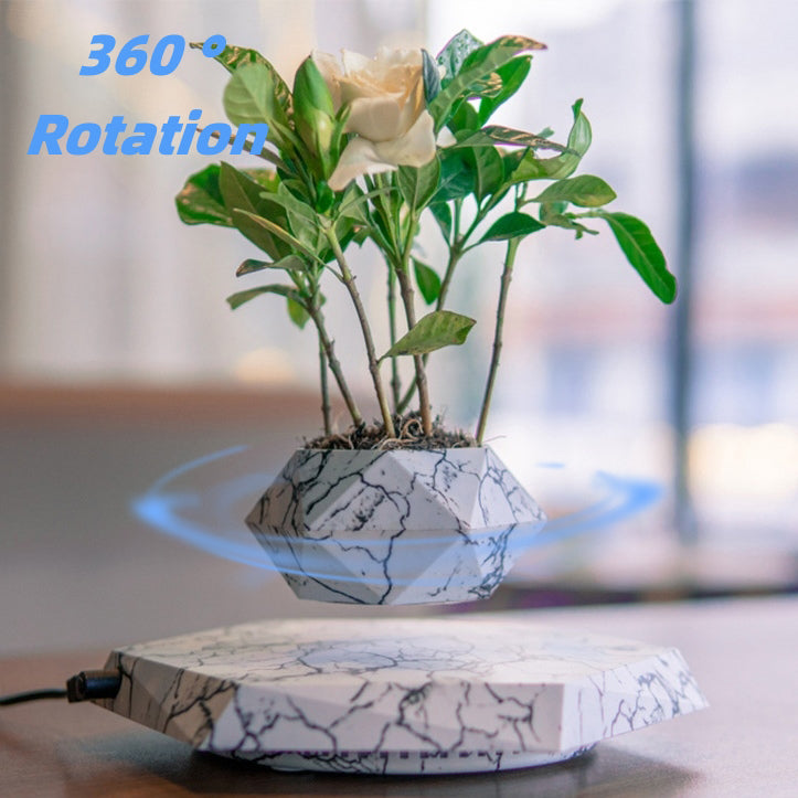 Floating Magnetic Levitating Plant Pot, Marble Color Bonsai Planter for Home & Office Decor
