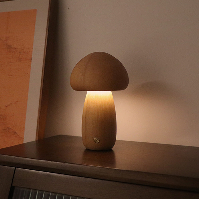 ICute Wooden Mushroom LED Lamp – Touch Night Light for Bedroom & Children’s Room