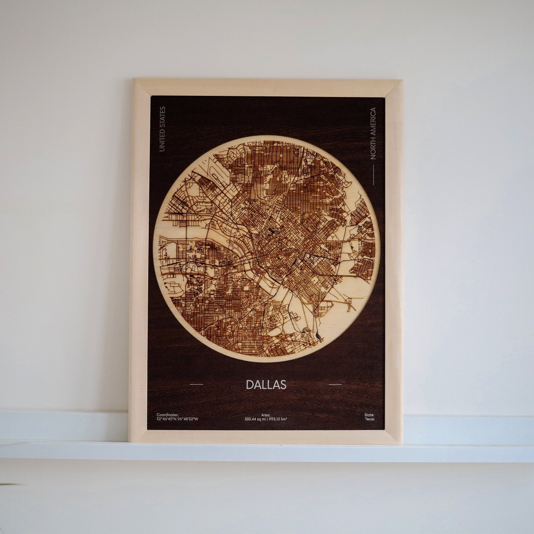 Custom Map,Dallas city map, Framed Wooden Map, Laser cut - Scandi Home ...