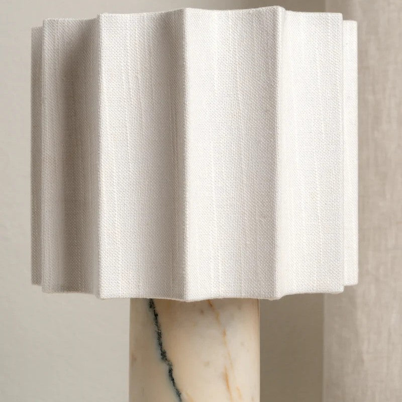 Designer Marble Table Light – Modern Pleated Shade for Bedroom & Living Room