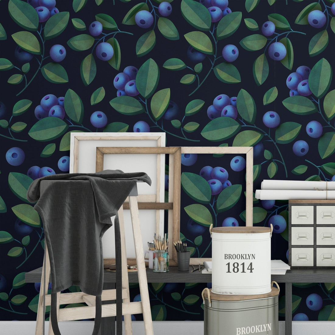 Dark wallpaper blueberry wall mural, peel and stick or traditional ...