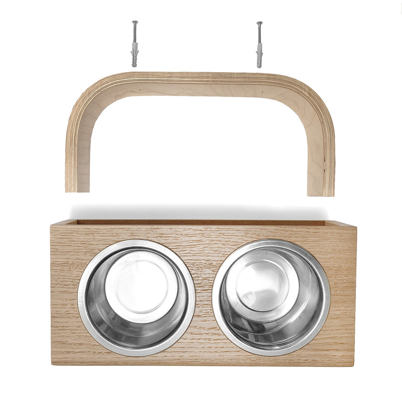 Floating Wooden Raised Food Stand, Medium Dog Feeding Station, Hanging Pet Bowls