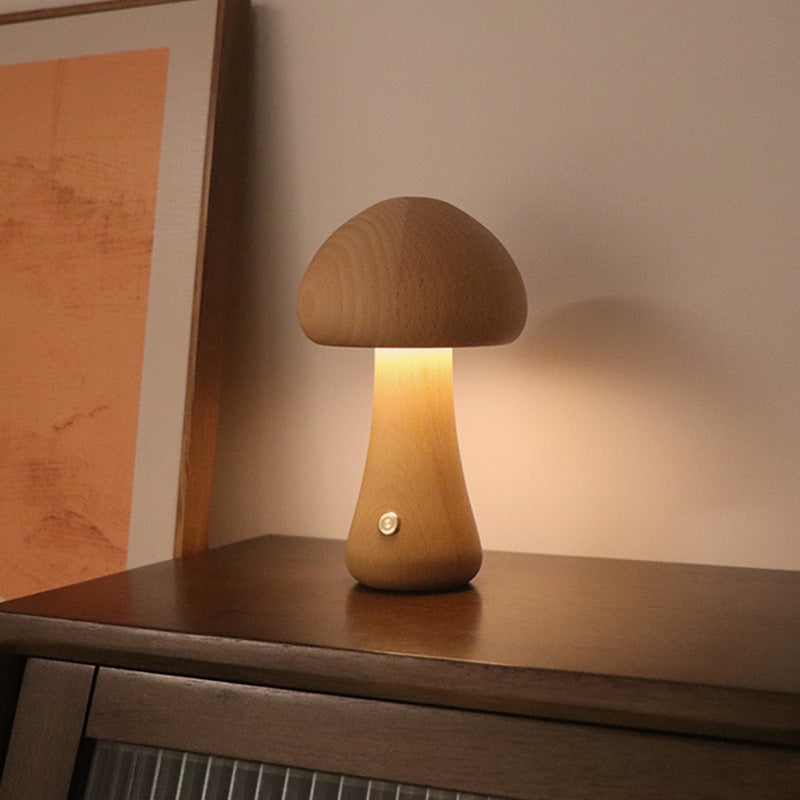 ICute Wooden Mushroom LED Lamp – Touch Night Light for Bedroom & Children’s Room