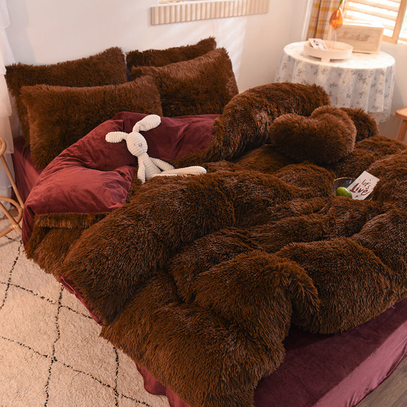 Premium Plush Fleece Bedding Set – Queen & King Size, Soft Cozy Duvet Cover, Warm Shaggy Quilt with Pillowcases for Winter Comfort