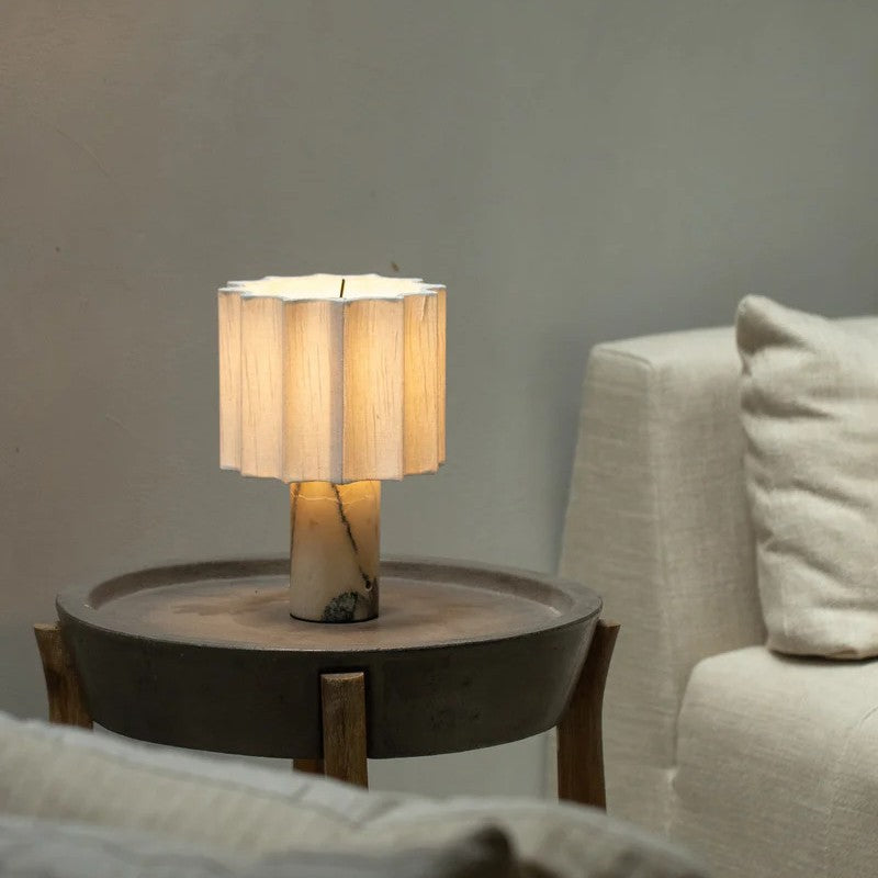 Designer Marble Table Light – Modern Pleated Shade for Bedroom & Living Room
