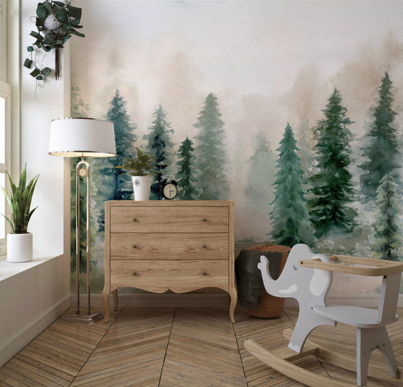 Forest Wallpaper, Nursery Mural, Forest Wallpaper for Kids - Scandi ...