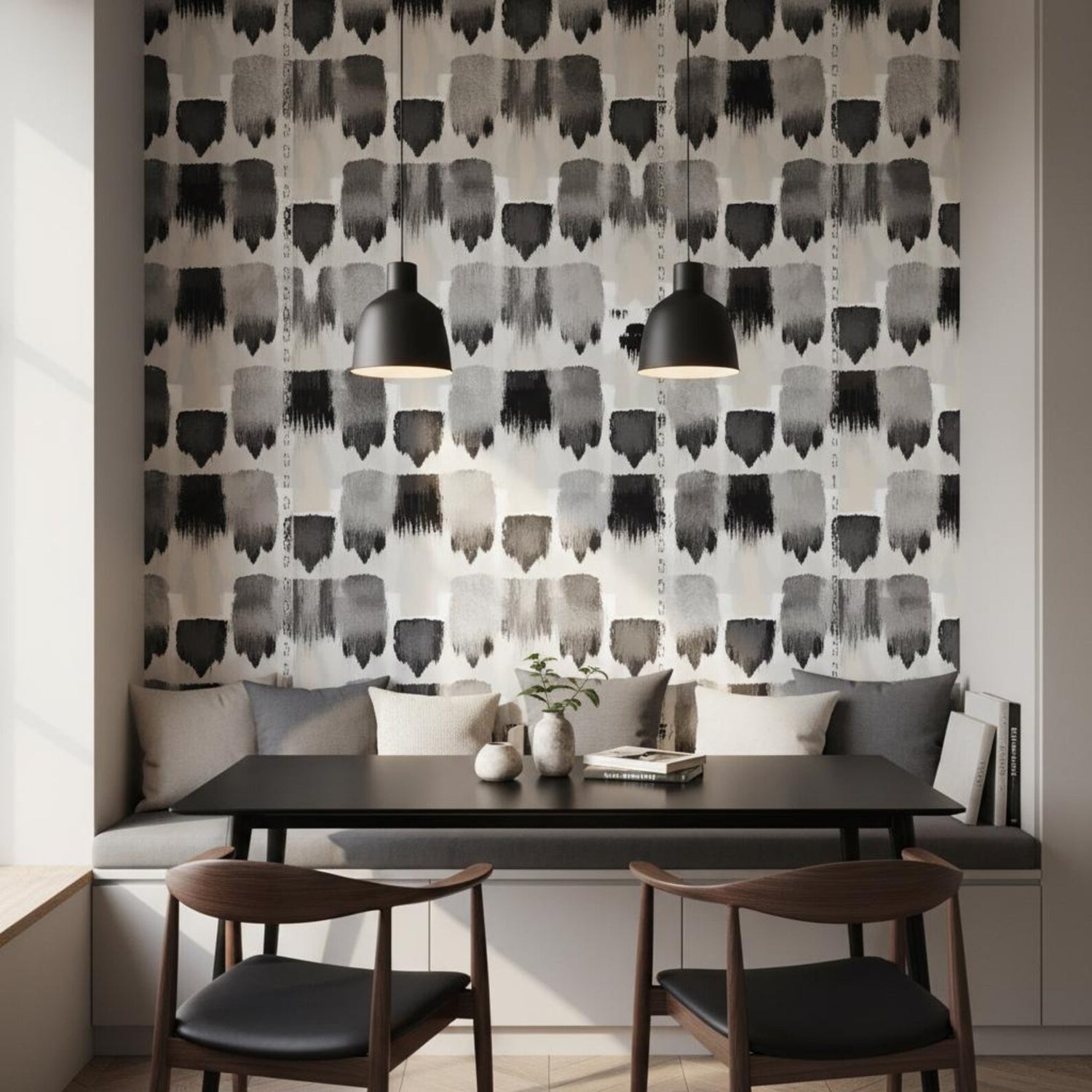 Abstract Brushstroke Wallpaper Black Gray | Modern Painterly Pattern | Contemporary Art Mural | Peel and Stick